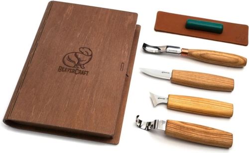BeaverCraft řezbářská sada Spoon Carving Set of 4 Tools in Book Case